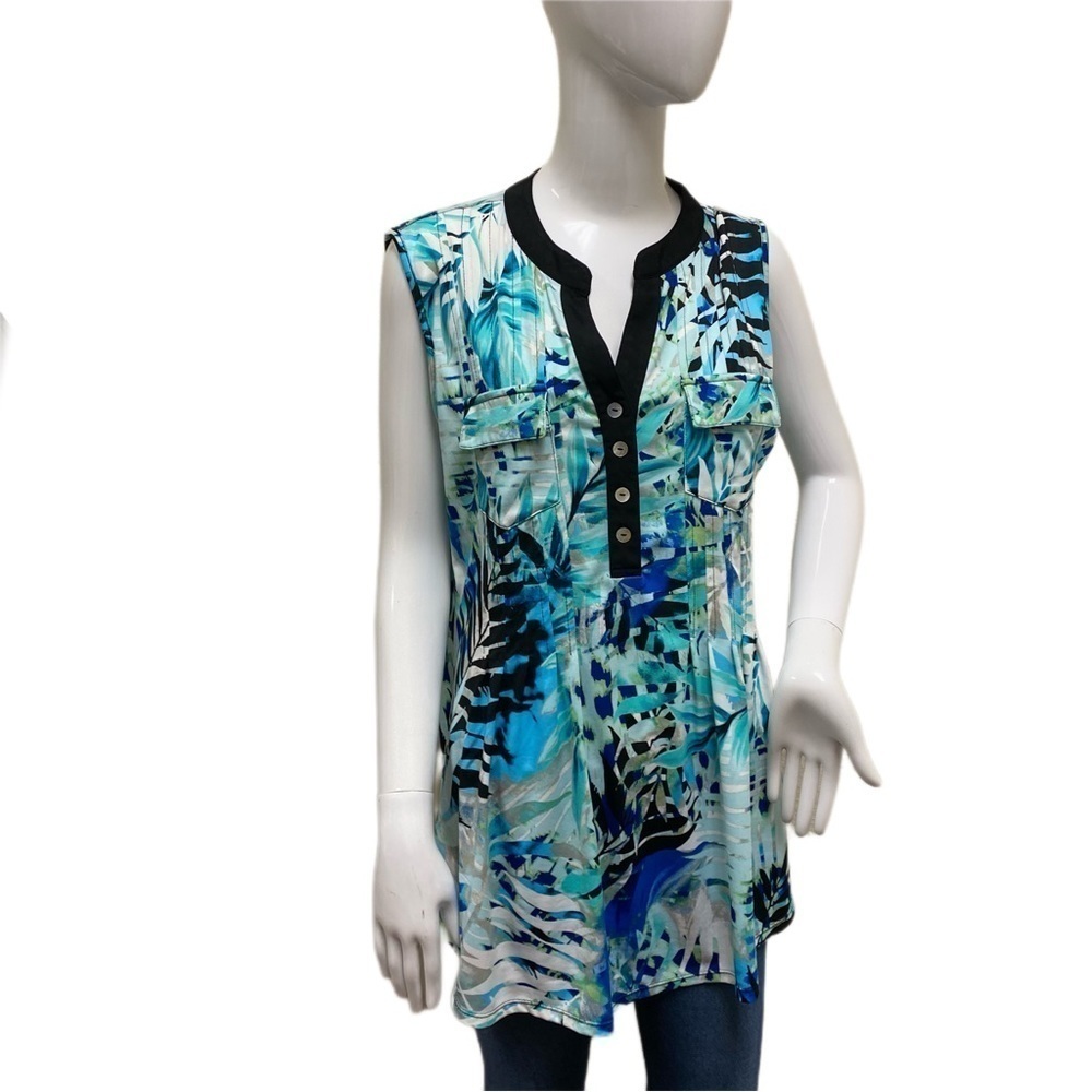 TIME Line Sleeveless Green Leaf Design - Women's XL top